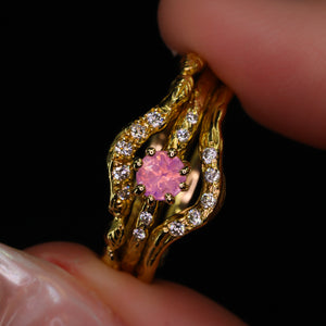 Oakley: 14k yellow gold, pink opalescent sapphire & diamond ring