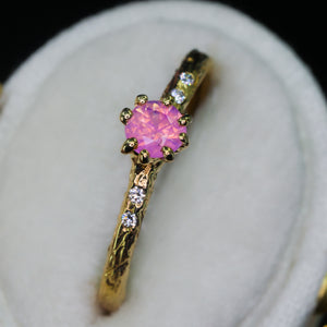 Oakley: 14k yellow gold, pink opalescent sapphire & diamond ring