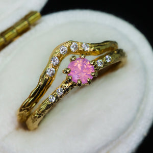 Oakley: 14k yellow gold, pink opalescent sapphire & diamond ring