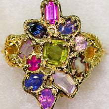 Load image into Gallery viewer, Starwoven Vale: 14k sapphire cluster ring (one of a kind)