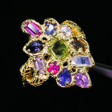 Load image into Gallery viewer, Starwoven Vale: 14k sapphire cluster ring (one of a kind)