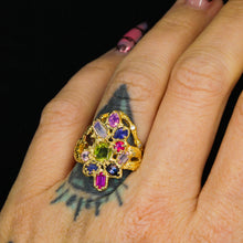 Load image into Gallery viewer, Starwoven Vale: 14k sapphire cluster ring (one of a kind)