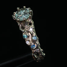 Load image into Gallery viewer, Seawoven: 14k palladium white gold &amp; pastel green/blue Starbrite sapphire ring