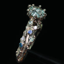Load image into Gallery viewer, Seawoven: 14k palladium white gold &amp; pastel green/blue Starbrite sapphire ring