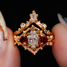 Load image into Gallery viewer, Rosavellum: 14k rose gold lab diamond and ruby matching ring set (ooak)
