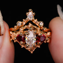Load image into Gallery viewer, Rosavellum: 14k rose gold lab diamond and ruby matching ring set (ooak)