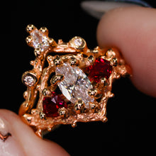 Load image into Gallery viewer, Rosavellum: 14k rose gold lab diamond and ruby matching ring set (ooak)