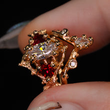 Load image into Gallery viewer, Rosavellum: 14k rose gold lab diamond and ruby matching ring set (ooak)