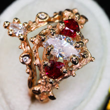 Load image into Gallery viewer, Rosavellum: 14k rose gold lab diamond and ruby matching ring set (ooak)