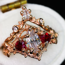 Load image into Gallery viewer, Rosavellum: 14k rose gold lab diamond and ruby matching ring set (ooak)