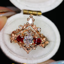 Load image into Gallery viewer, Rosavellum: 14k rose gold lab diamond and ruby matching ring set (ooak)