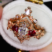Load image into Gallery viewer, Rosavellum: 14k rose gold lab diamond and ruby matching ring set (ooak)