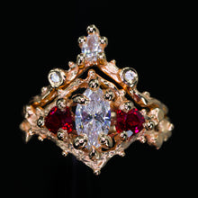 Load image into Gallery viewer, Rosavellum: 14k rose gold lab diamond and ruby matching ring set (ooak)
