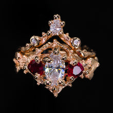 Load image into Gallery viewer, Rosavellum: 14k rose gold lab diamond and ruby matching ring set (ooak)