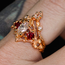 Load image into Gallery viewer, Rosavellum: 14k rose gold lab diamond and ruby matching ring set (ooak)