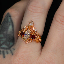 Load image into Gallery viewer, Rosavellum: 14k rose gold lab diamond and ruby matching ring set (ooak)