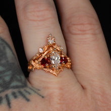 Load image into Gallery viewer, Rosavellum: 14k rose gold lab diamond and ruby matching ring set (ooak)