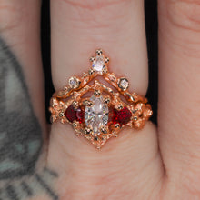 Load image into Gallery viewer, Rosavellum: 14k rose gold lab diamond and ruby matching ring set (ooak)