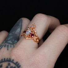 Load image into Gallery viewer, Rosavellum: 14k rose gold lab diamond and ruby matching ring set (ooak)
