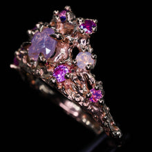 Load image into Gallery viewer, Astrarium: 14k rose gold and pink/purple sapphire constellation ring