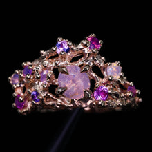 Load image into Gallery viewer, Astrarium: 14k rose gold and pink/purple sapphire constellation ring