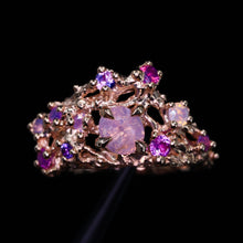 Load image into Gallery viewer, Astrarium: 14k rose gold and pink/purple sapphire constellation ring