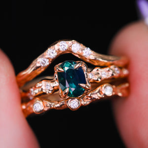 "Calla": 14k rose gold teal sapphire & diamond ring (ooak)