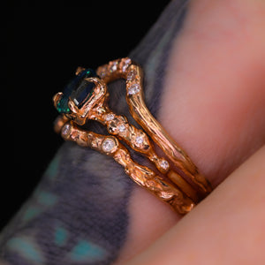 "Calla": 14k rose gold teal sapphire & diamond ring (ooak)