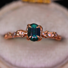 Load image into Gallery viewer, &quot;Calla&quot;: 14k rose gold teal sapphire &amp; diamond ring (ooak)