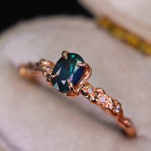 Load image into Gallery viewer, &quot;Calla&quot;: 14k rose gold teal sapphire &amp; diamond ring (ooak)