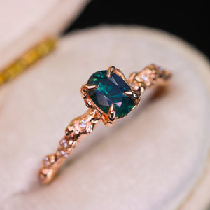 "Calla": 14k rose gold teal sapphire & diamond ring (ooak)