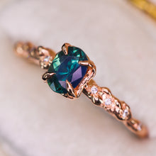 Load image into Gallery viewer, &quot;Calla&quot;: 14k rose gold teal sapphire &amp; diamond ring (ooak)