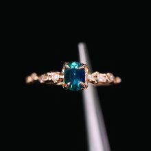 Load image into Gallery viewer, &quot;Calla&quot;: 14k rose gold teal sapphire &amp; diamond ring (ooak)