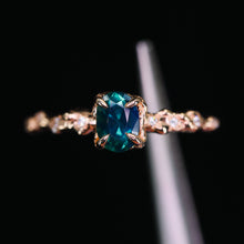 Load image into Gallery viewer, &quot;Calla&quot;: 14k rose gold teal sapphire &amp; diamond ring (ooak)
