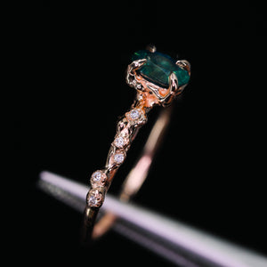 "Calla": 14k rose gold teal sapphire & diamond ring (ooak)