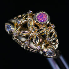 Load image into Gallery viewer, Chrysalis: 14K sapphire butterfly fairy light ring (one of a kind)