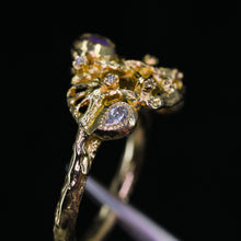 Load image into Gallery viewer, Chrysalis: 14K sapphire butterfly fairy light ring (one of a kind)