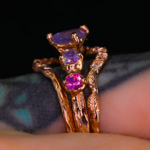 Esme ring: 14K gold leaf ring with diamonds or rainbow sapphires