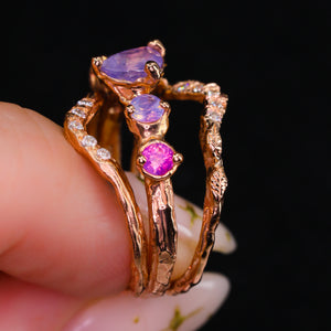 Esme ring: 14K gold leaf ring with diamonds or rainbow sapphires