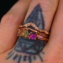 Load image into Gallery viewer, Esme ring: 14K gold leaf ring with diamonds or rainbow sapphires