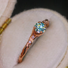 Load image into Gallery viewer, Magnolia ring with teal moissanite (made to order)
