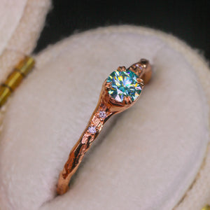 Magnolia ring with teal moissanite (made to order)