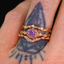 Load image into Gallery viewer, &quot;Anastasia&quot;: 14k rose gold sapphire and diamond leaf ring (ooak)
