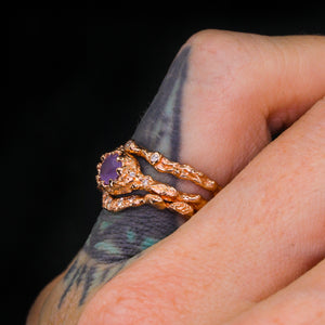 "Anastasia": 14k rose gold sapphire and diamond leaf ring (ooak)