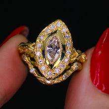 Load image into Gallery viewer, Elven ring: 14K gold arched band with diamonds