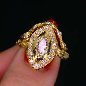 Venus ring set: 14k gold & marquise diamond halo