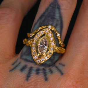 Venus ring set: 14k gold & marquise diamond halo