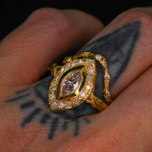 Load image into Gallery viewer, Elven ring: 14K gold arched band with diamonds