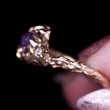 Load image into Gallery viewer, &quot;Kira&quot;: one of a kind hand-carved 14K apricot gold sapphire &amp; diamond crown ring