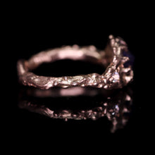 Load image into Gallery viewer, &quot;Kira&quot;: one of a kind hand-carved 14K apricot gold sapphire &amp; diamond crown ring
